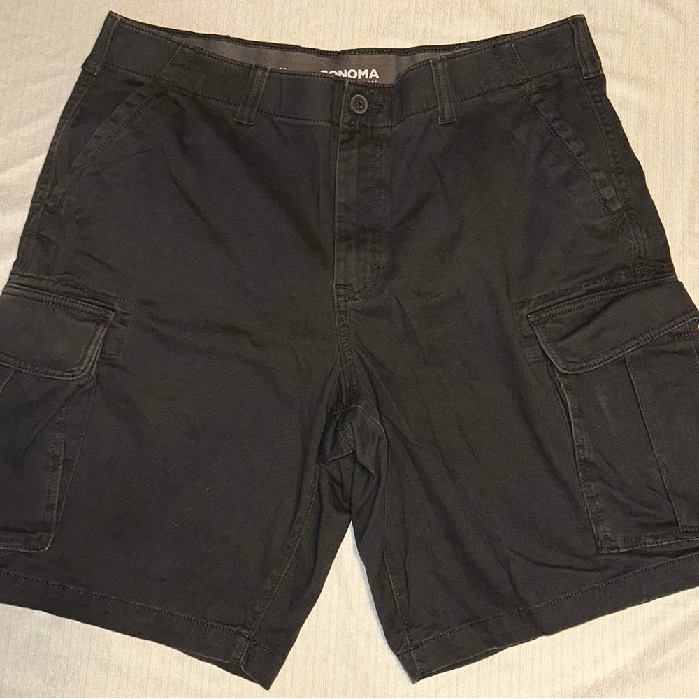 Sonoma Black Cargo Shorts Flat Front Utility